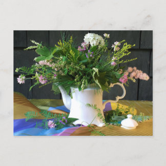 Vintage silk scarf Floral Still Life Postcard