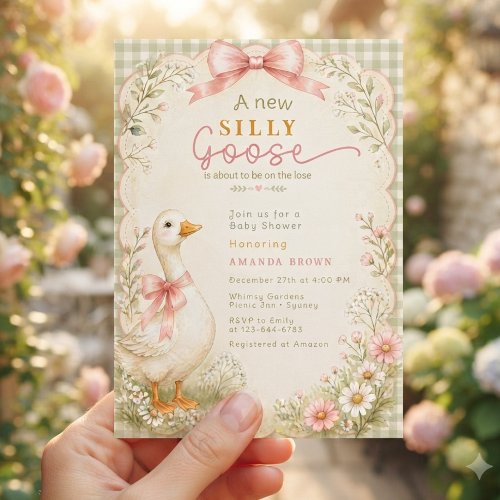 Vintage Silly Goose Coquette Pink Baby Shower Invitation