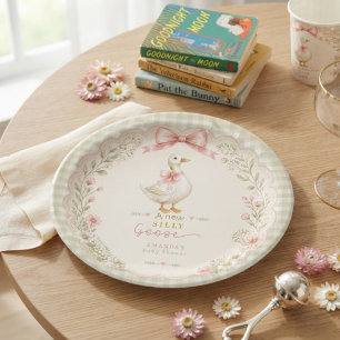 Vintage Silly Goose Coquette Pink Baby Shower Paper Plates