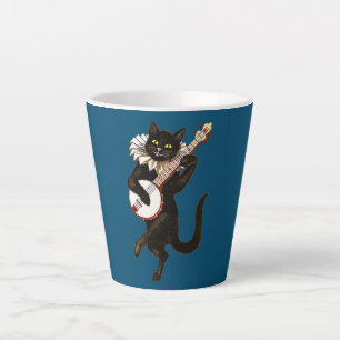 Vintage Silly Weird Cat Playing Banjo Country Cat Latte Mug