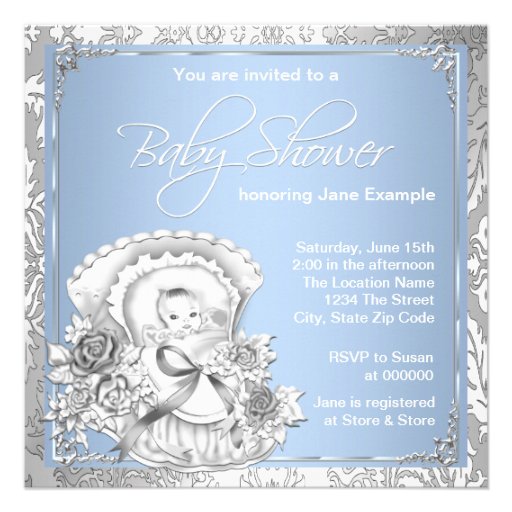 Blue And Silver Baby Shower Invitations 2