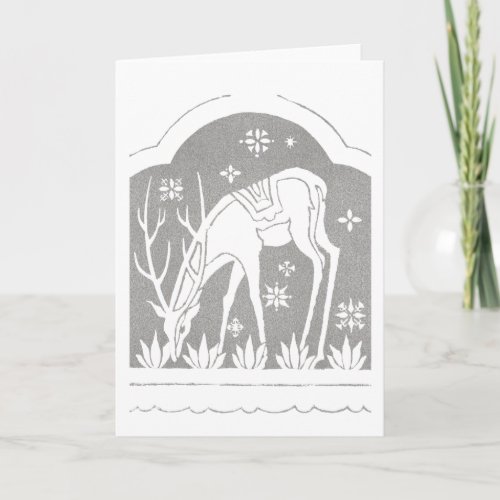 Vintage Silver Art Deco Deer in Snow Holiday Card