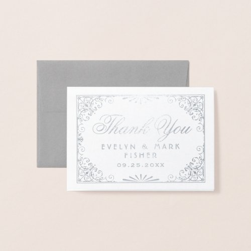 Vintage Silver Art Deco Style Wedding Thank You Foil Card