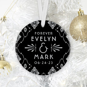 Vintage Silver Art Deco Wedding Monogram Photo Ornament