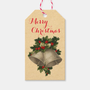 Vintage Silver Christmas Bells Holiday Gift Tags