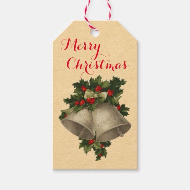 Vintage Silver Christmas Bells Holiday Gift Tags