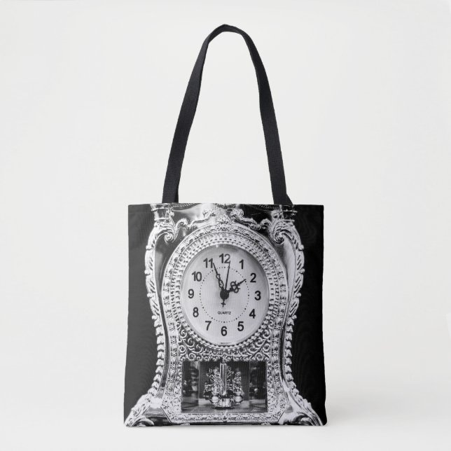 Vintage Silver Clock Tote Bag (Front)