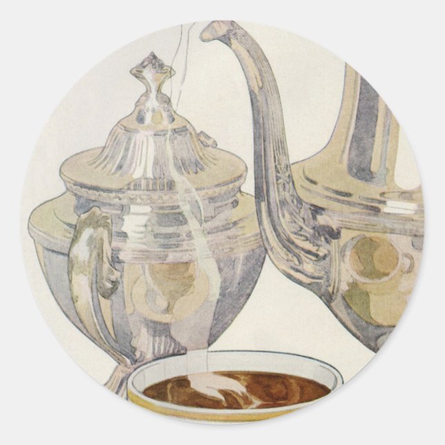 Vintage Silver Coffee Service Classic Round Sticker (Front)
