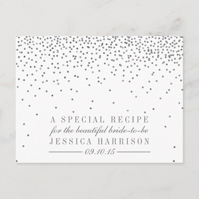 Vintage Silver Confetti Bridal Shower Recipe Cards (Front)