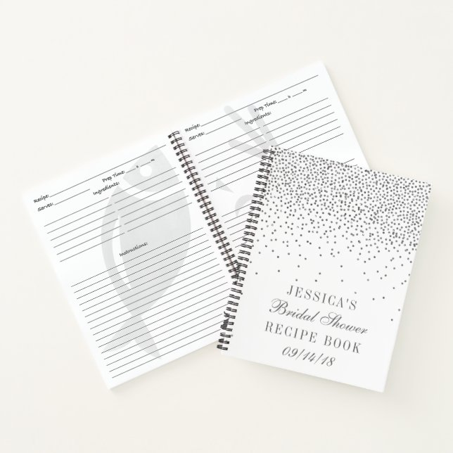 Vintage Silver Confetti Bridal Shower Recipe Notebook (Inside)