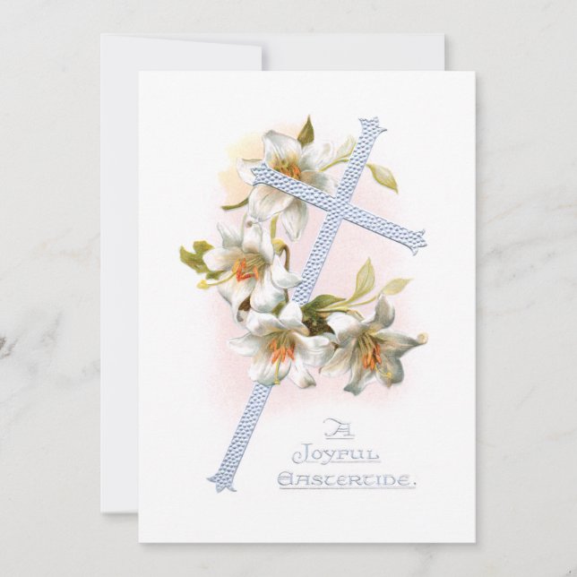 Vintage Silver Cross and Easter Lilies Holiday Card (Front)