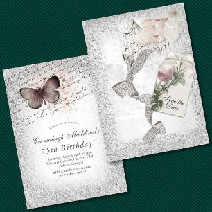 Vintage Silver Elegance Save the Date Birthday Invitation