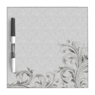 Vintage Silver Floral Damask Dry Erase Board