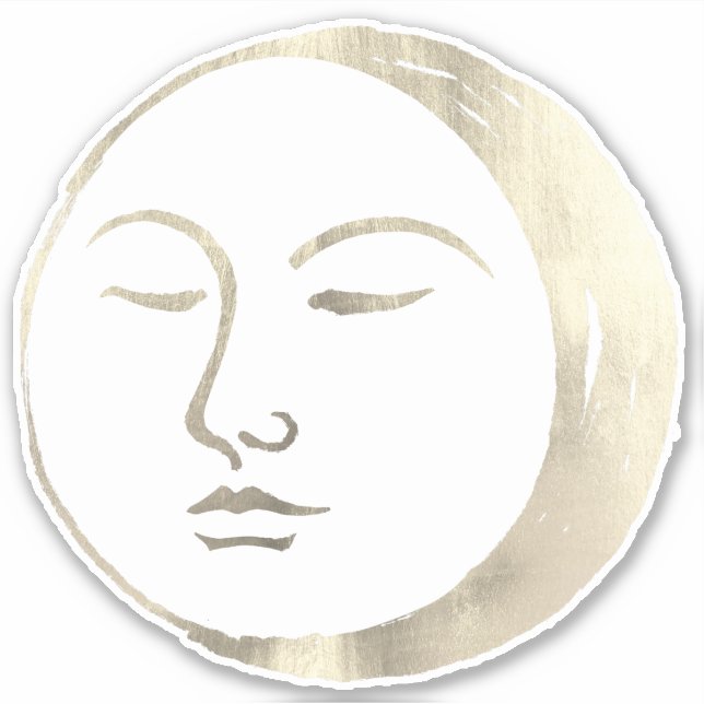 Vintage Silver Foil Witchy Celestial Sleeping Moon Sticker (Front)