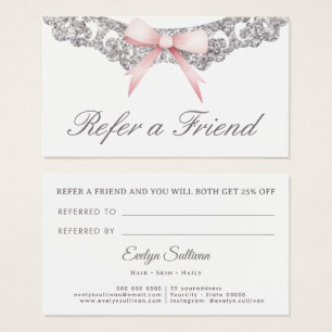 Vintage silver frame pink bow referral card
