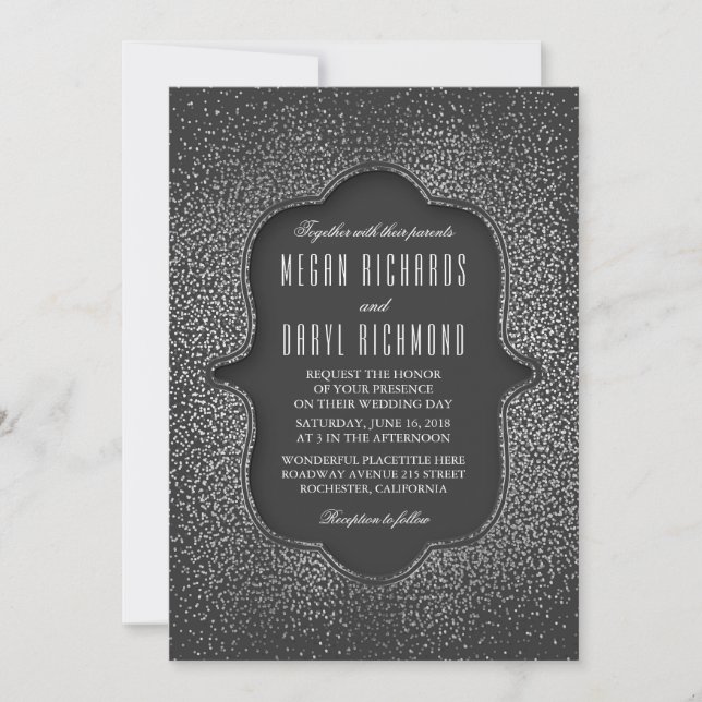 Vintage Silver Glitter Confetti Wedding Invitation (Front)