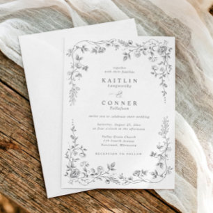 Vintage Silver Gray French Floral Elegant Wedding Invitation