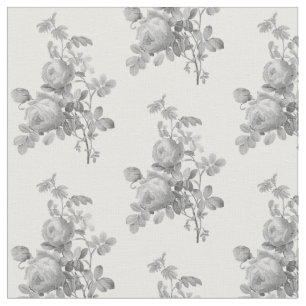 Vintage Silver Gray Roses Pretty Monochrome Floral Fabric