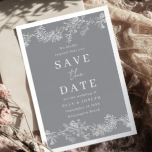 Vintage Silver Gray & White Wedding Save The Date Foil Invitation