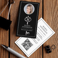 Vintage Silver Key Real Estate Agent Photo QR Code Business Card