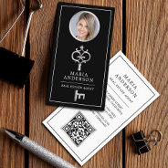 Vintage Silver Key Real Estate Agent Photo Qr Code Business Card at Zazzle