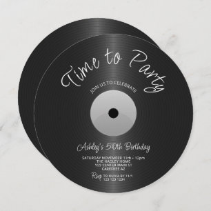 Vintage Silver Record 50th Birthday Invitation