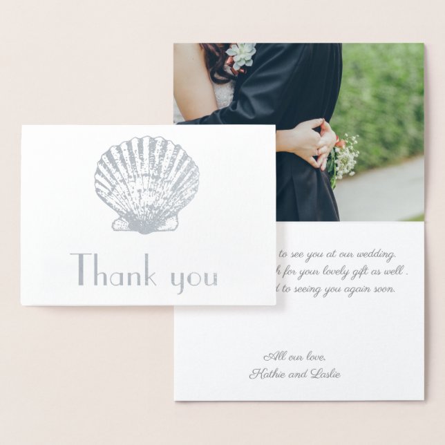 vintage silver seashell - Thank you Foil Card (Display)