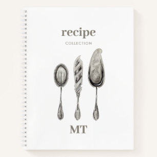 Vintage Silver Serving Set White Recipe Monogram   Notebook