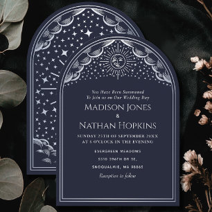Vintage Silver Sun Moon Tarot Arch Wedding Invite
