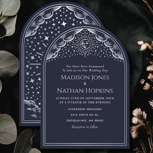 Vintage Silver Sun Moon Tarot Arch Wedding Invite (Creator Uploaded)