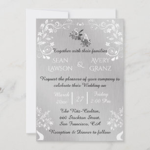 Vintage Silver & White Ornamental Border Wedding Invitation