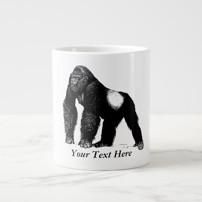 Vintage Silverback Gorilla Illustration, Black Giant Coffee Mug (Front)