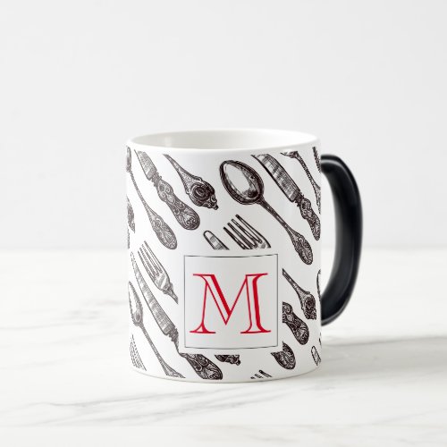 Vintage Silverware Classic Foodie Initial Magic Mug