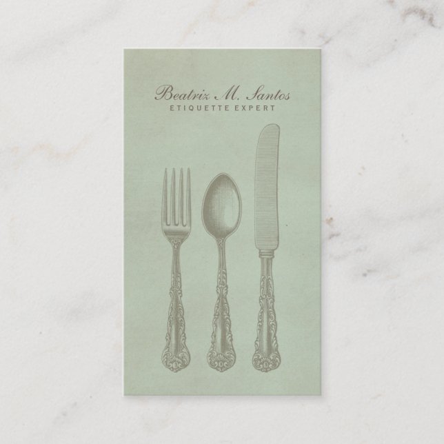 Vintage Silverware Cool Fork Spoon Knife Simple Business Card (Front)