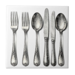 Vintage Silverware Ornate Flatware Kitchen Ceramic Tile