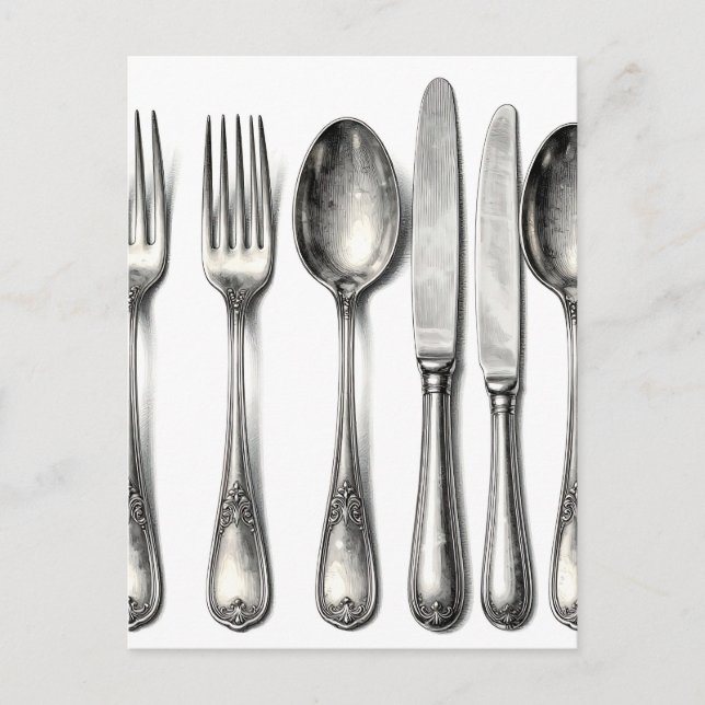 Vintage Silverware Ornate Flatware Kitchen  Postcard (Front)