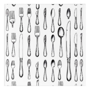 Vintage Silverware Sketch Pattern Elegant Acrylic Print