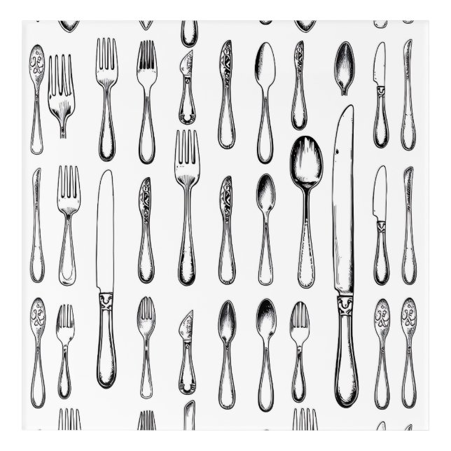 Vintage Silverware Sketch Pattern Elegant  Acrylic Print (Front)