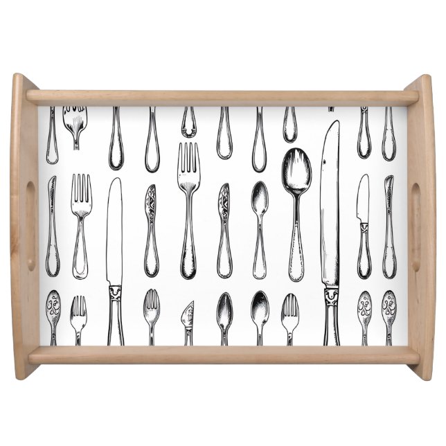 Vintage Silverware Sketch Pattern Elegant  Serving Tray (Front)