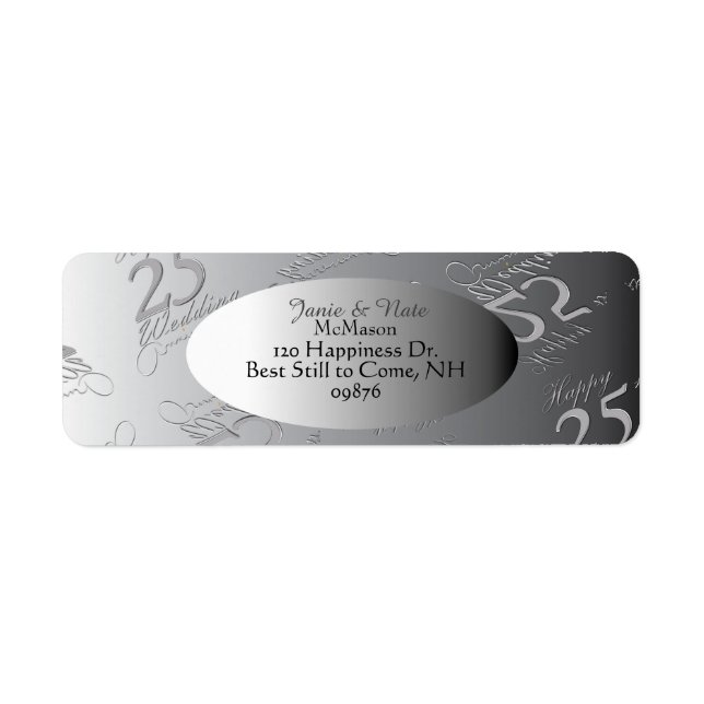 Vintage Silvery 25th Wedding Anniversary" Label (Front)