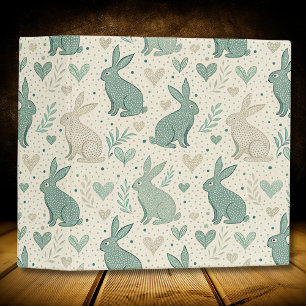 Vintage Simple Bunny Silhouettes Hearts Pattern 3 Ring Binder