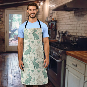 Vintage Simple Bunny Silhouettes Hearts Pattern Apron