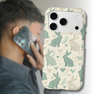 Vintage Simple Bunny Silhouettes Hearts Pattern iPhone 17 Pro Case