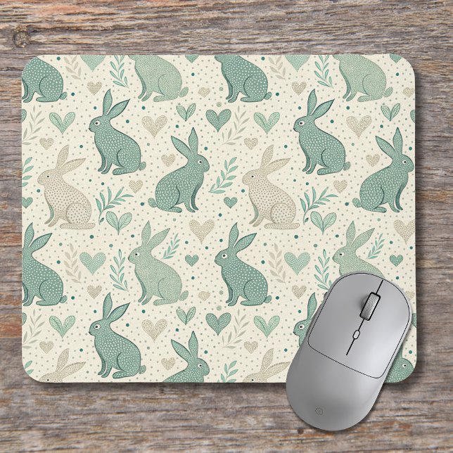 Vintage Simple Bunny Silhouettes Hearts Pattern Mouse Pad (Creator Uploaded)