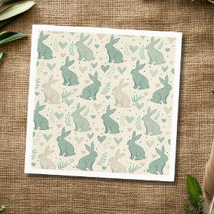 Vintage Simple Bunny Silhouettes Hearts Pattern Napkins