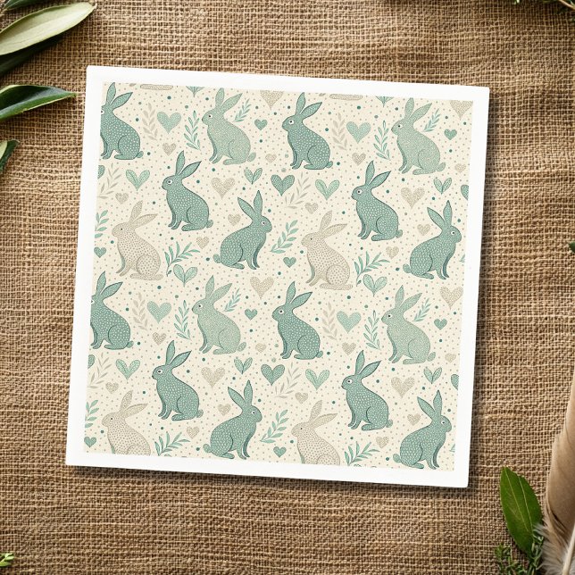 Vintage Simple Bunny Silhouettes Hearts Pattern Napkins (Creator Uploaded)