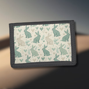 Vintage Simple Bunny Silhouettes Hearts Pattern Tri-fold Wallet
