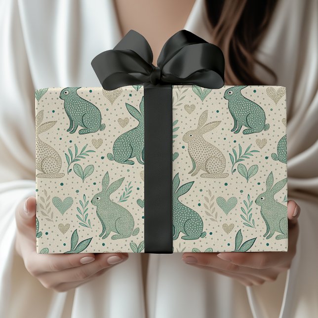 Vintage Simple Bunny Silhouettes Hearts Pattern Wrapping Paper (Creator Uploaded)