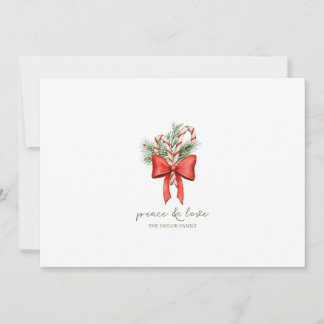Vintage Simple Candy Cane Bow non-photo Christmas Holiday Card
