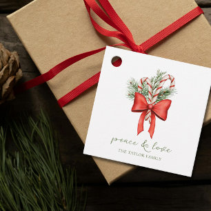 Vintage Simple Candy Cane Bow Peace Love Christmas Favor Tags